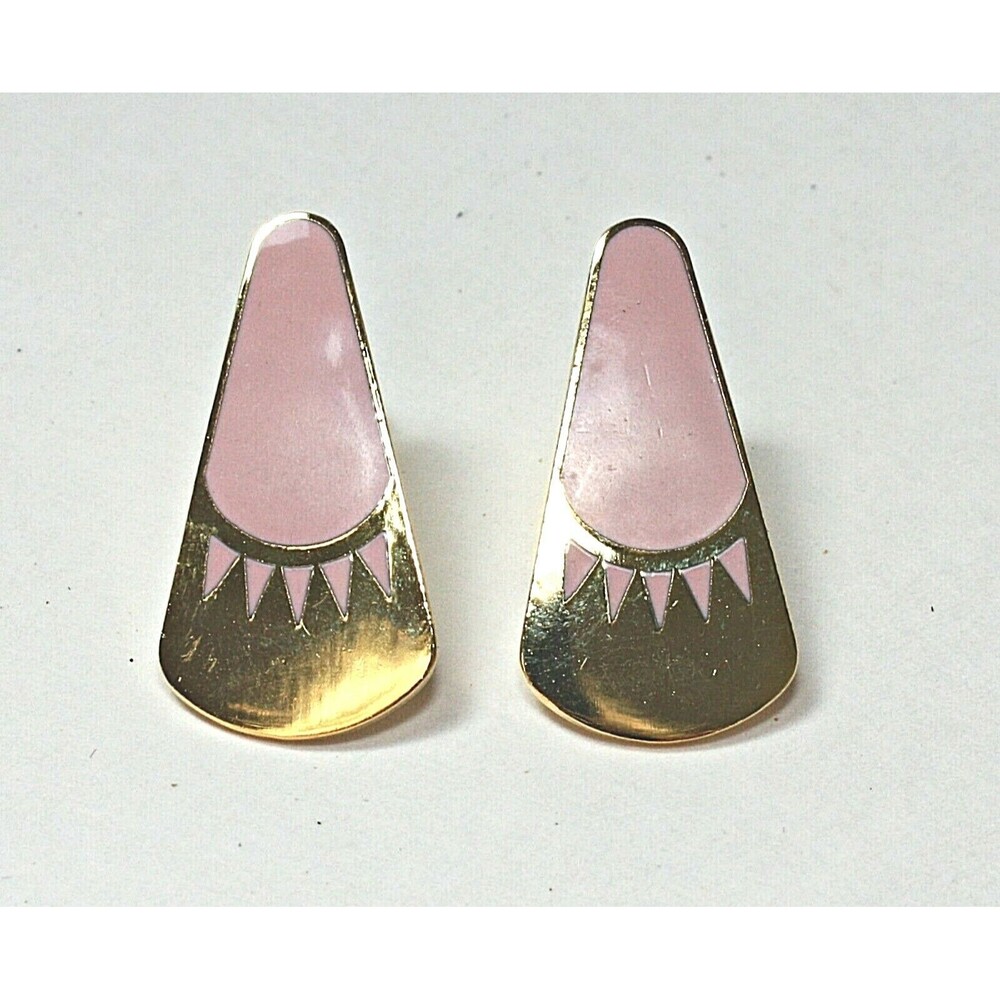 VTG New SAMUEL HUANG Dangling Earrings Gold Filled Earwire Pink Enamel ~ ESTATE